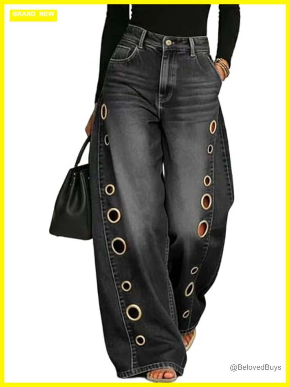 Wide Leg Barrel Jeans Women Trendy Cutout High Waisted Baggy Denim Pants with